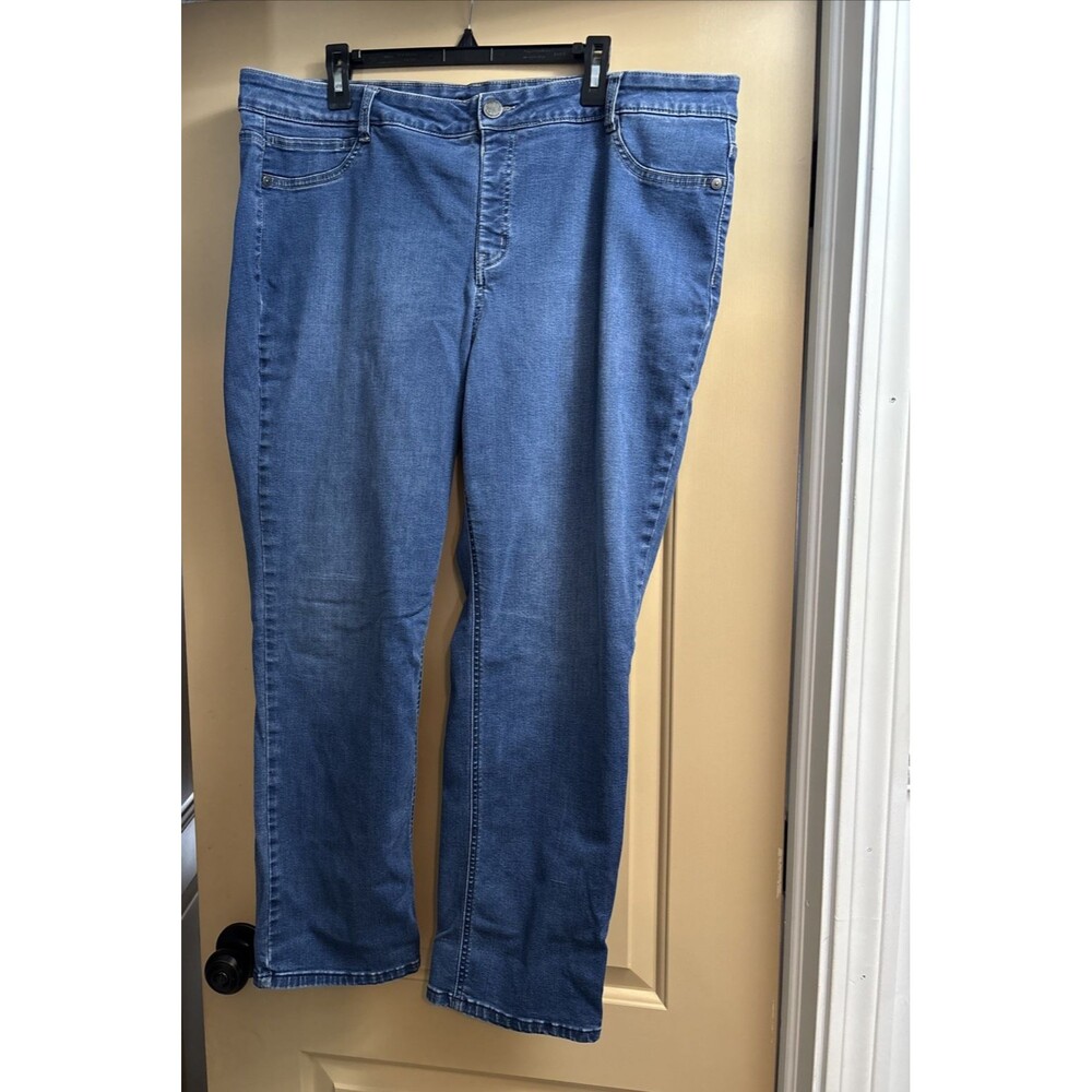 Avenue Denim Women Plus Size 22 Skinny Blue Jeans Pull On Waist 41" Preowned